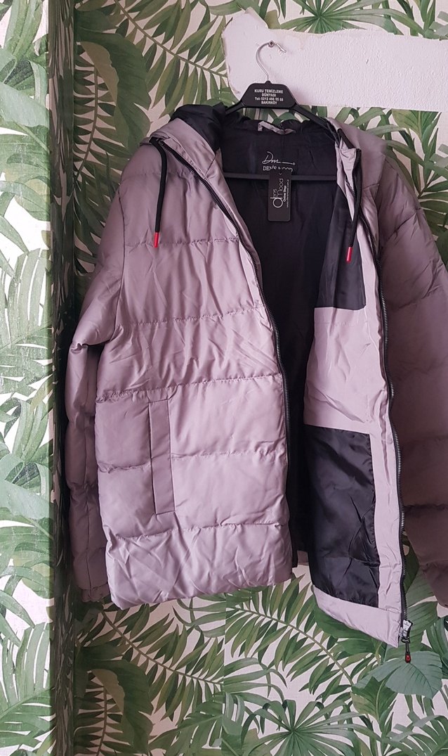 Erkek Gri Kapüşonlu Kışlık Mont - Görsel 5