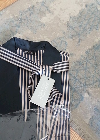 Gri Çizgili Erkek saten sabahlık - Görsel 10