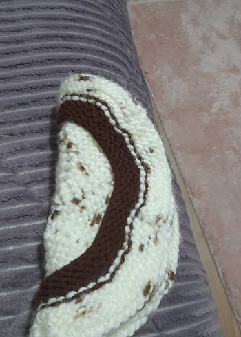 Kadın  el Örgü Bere Kahverengi ve Beyaz - Görsel 4