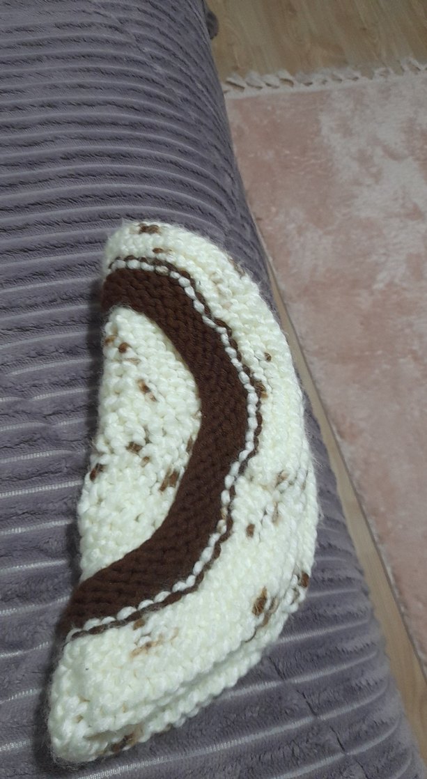 Kadın  el Örgü Bere Kahverengi ve Beyaz - Görsel 4