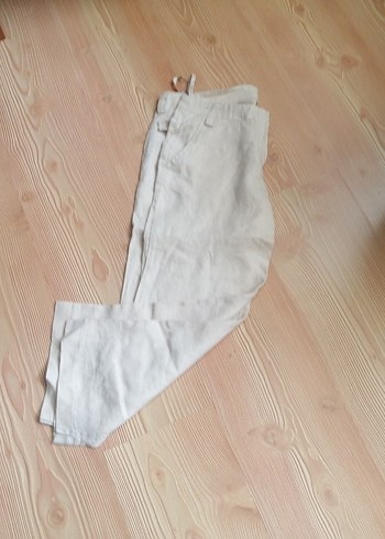 Bej Keten Kadın Pantolon