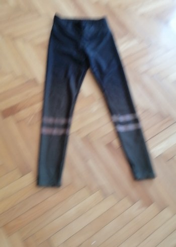 Siyah Bağlama Desenli Denim Kadın Tayt