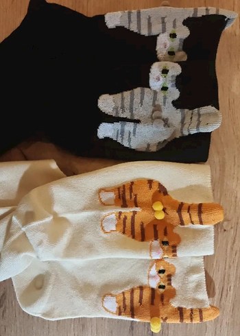 Kahverengi Kedi Desenli Çorap - Görsel 2