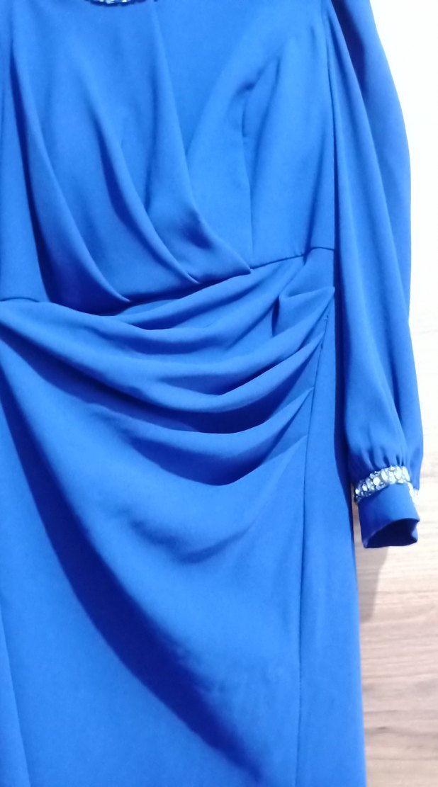 Mavi Uzun Drapeli Abiye Elbise - Görsel 2