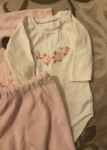 Pembe Dantelli Uzun Kollu Bebek Kız Takımı - Görsel 3