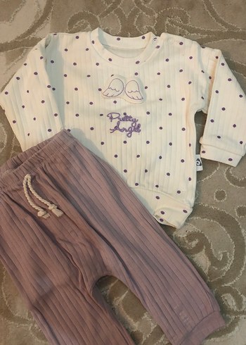 Mor Triko Bebek Kız Takımı Uzun Kollu - Görsel 2