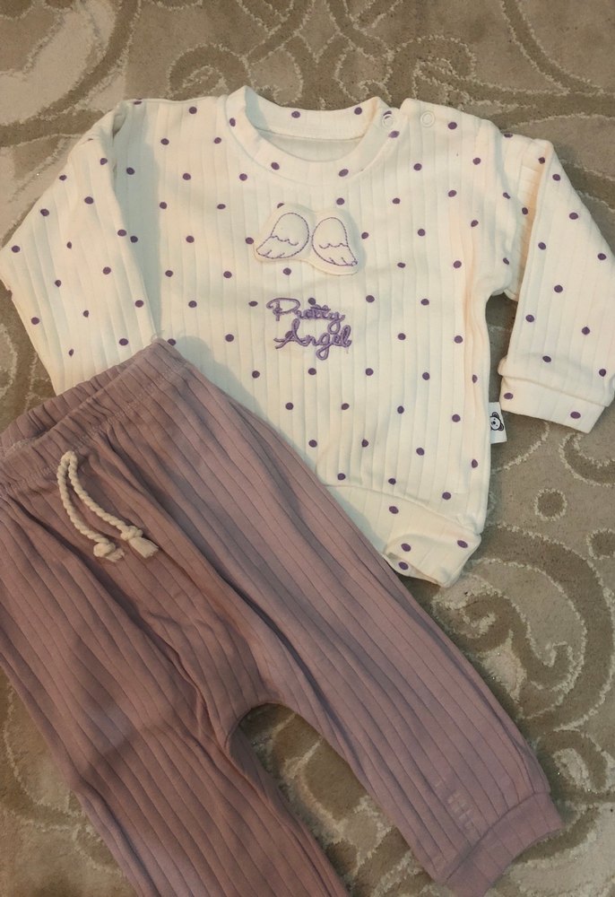 Mor Triko Bebek Kız Takımı Uzun Kollu - Görsel 2