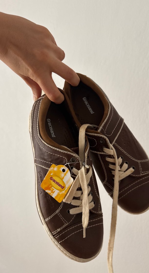 Kahverengi Parlak Bağcıklı Spor Ayakkabı - Görsel 4