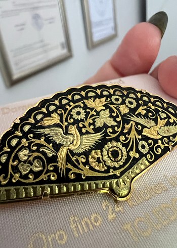 Beden Antika Vintage Toledo 22 Ayar Altın Yelpaze Broş
