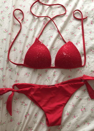36 Beden kırmızı Renk Calzedonia Pullu Bikini Takım (yeni, kullanılmadı) 