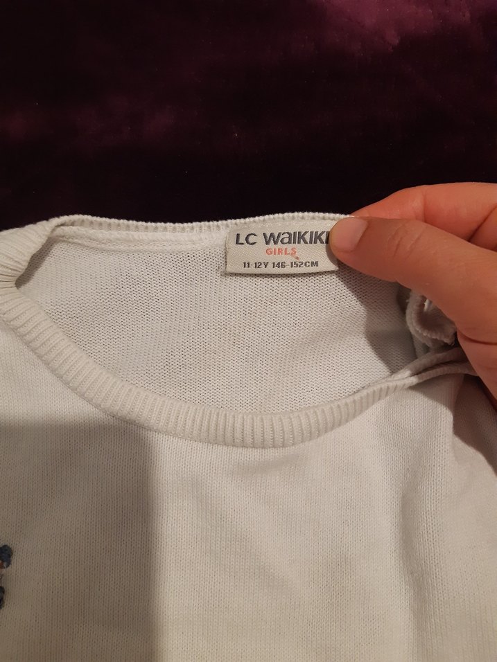 Beyaz Parlak Pullu Kedi Desenli Sweatshirt - Görsel 2