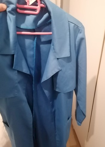 Kadın Mavi Uzun Drapeli Ofis Kabanı - Görsel 3