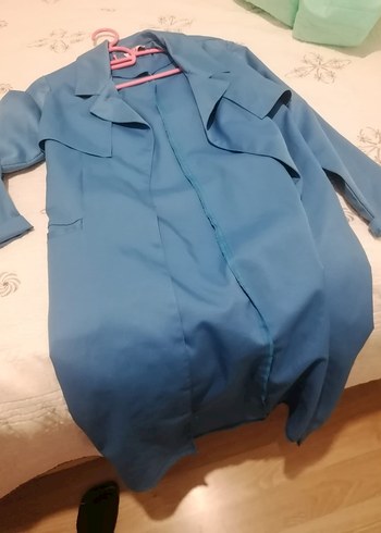 Kadın Mavi Uzun Drapeli Ofis Kabanı - Görsel 2