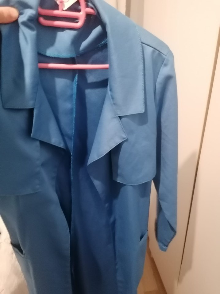 Kadın Mavi Uzun Drapeli Ofis Kabanı - Görsel 3