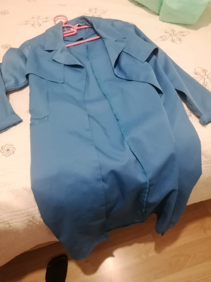 Kadın Mavi Uzun Drapeli Ofis Kabanı - Görsel 2