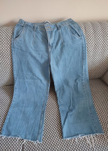 Düğmeli Gri Mavi Kadın Denim Pantolon