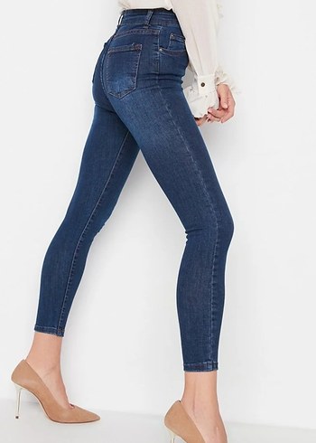 Parlak Lacivert Kadın Slim Denim Pantolon - Görsel 2