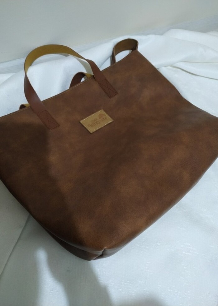 Taba renk deri çanta  - Görsel 4