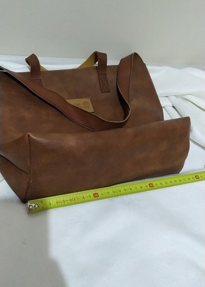 Taba renk deri çanta  - Görsel 5