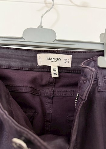Mango Siyah Deri Kemer Detaylı Kadın Pantolon