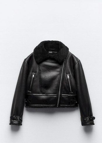 Zara Siyah Deri Biker Ceket