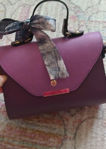 Mor Deri Kadın Çantası, Tokalı, Modern Klasik - Görsel 3