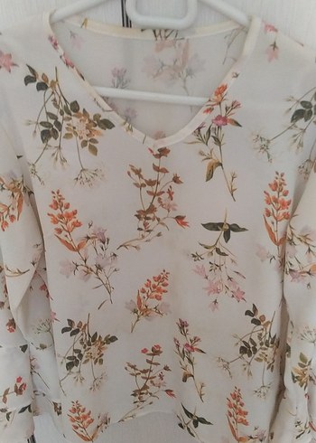 Bej Desenli V Yaka Bohem Kadın Bluz - Görsel 2