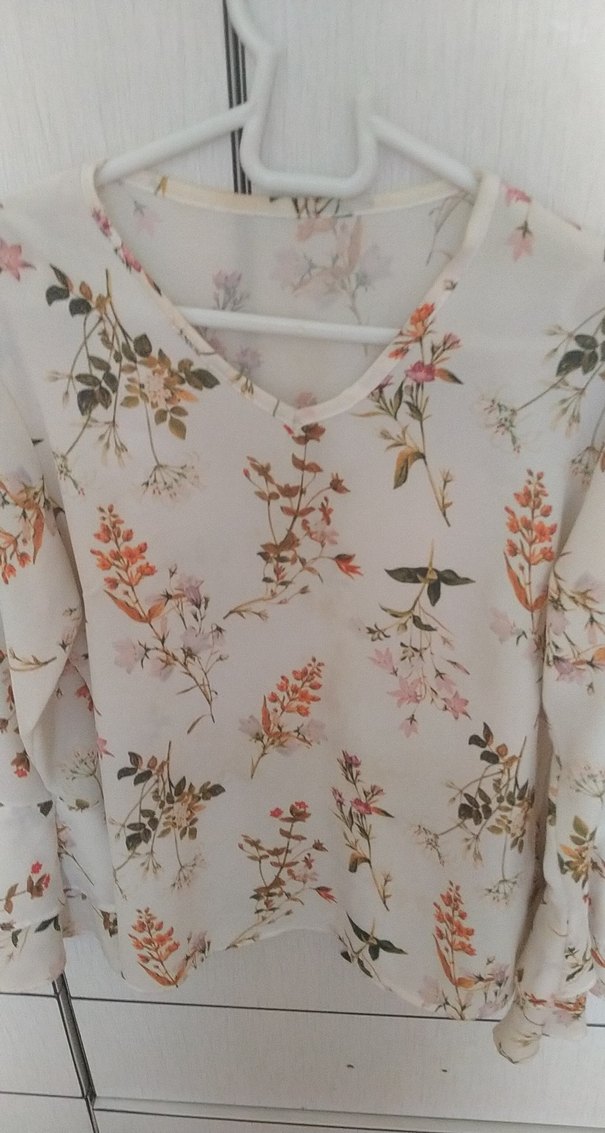 Bej Desenli V Yaka Bohem Kadın Bluz - Görsel 2