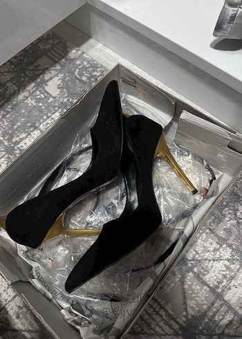 Siyah Süet Bağcıklı Stiletto Topuklu Ayakkabı - Görsel 6