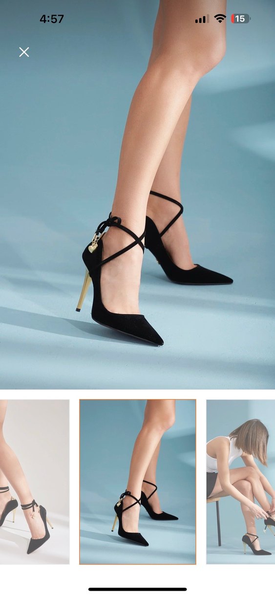 Siyah Süet Bağcıklı Stiletto Topuklu Ayakkabı - Görsel 3