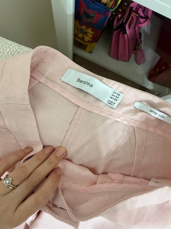 Pembe keten pant - Görsel 3