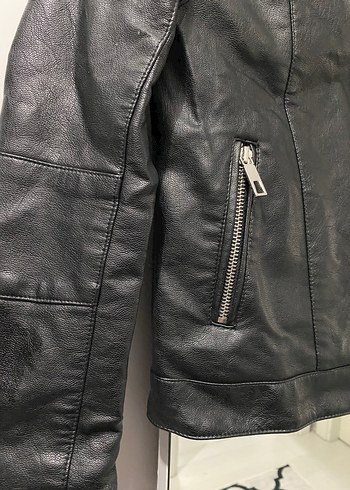 Siyah çocuk Biker Deri Ceket - Görsel 4