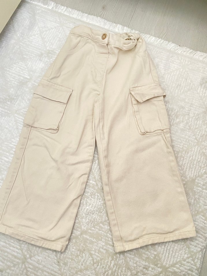 Kız Çocuk Bej Kemerli Bol Kesim Pantolon - Görsel 2