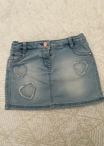 Kız Çocuk Mavi Nakışlı Denim Etek
