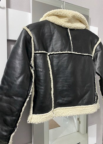 6 Yaş Beden siyah Renk Siyah Deri Kürklü Biker Ceket