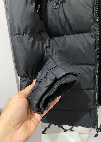 Uzun Siyah Kadın Kışlık Fermuarlı Mont - Görsel 5