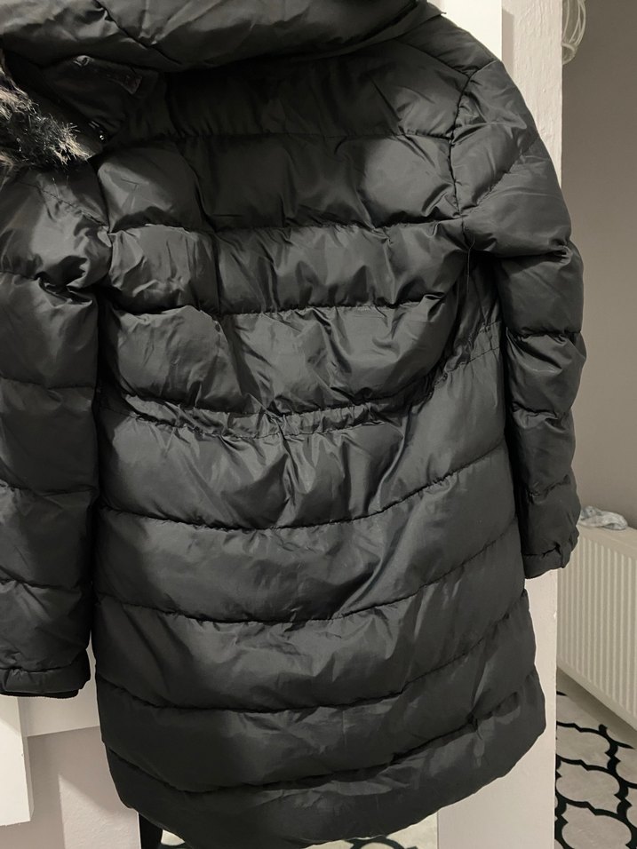 Uzun Siyah Kadın Kışlık Fermuarlı Mont - Görsel 4