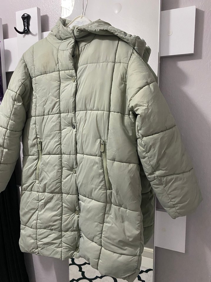 Gri Midi Kadın Kışlık Mont Düğmeli - Görsel 2