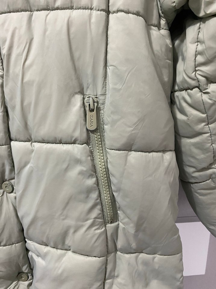 Gri Midi Kadın Kışlık Mont Düğmeli - Görsel 4