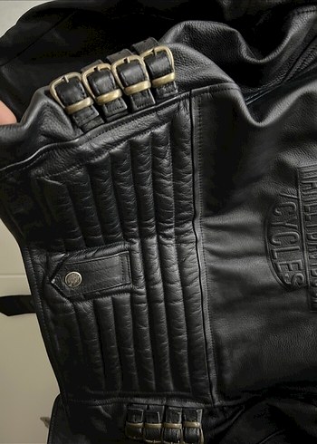 m Beden Erkek Siyah Deri Biker Ceket HARLEY DAVIDSON