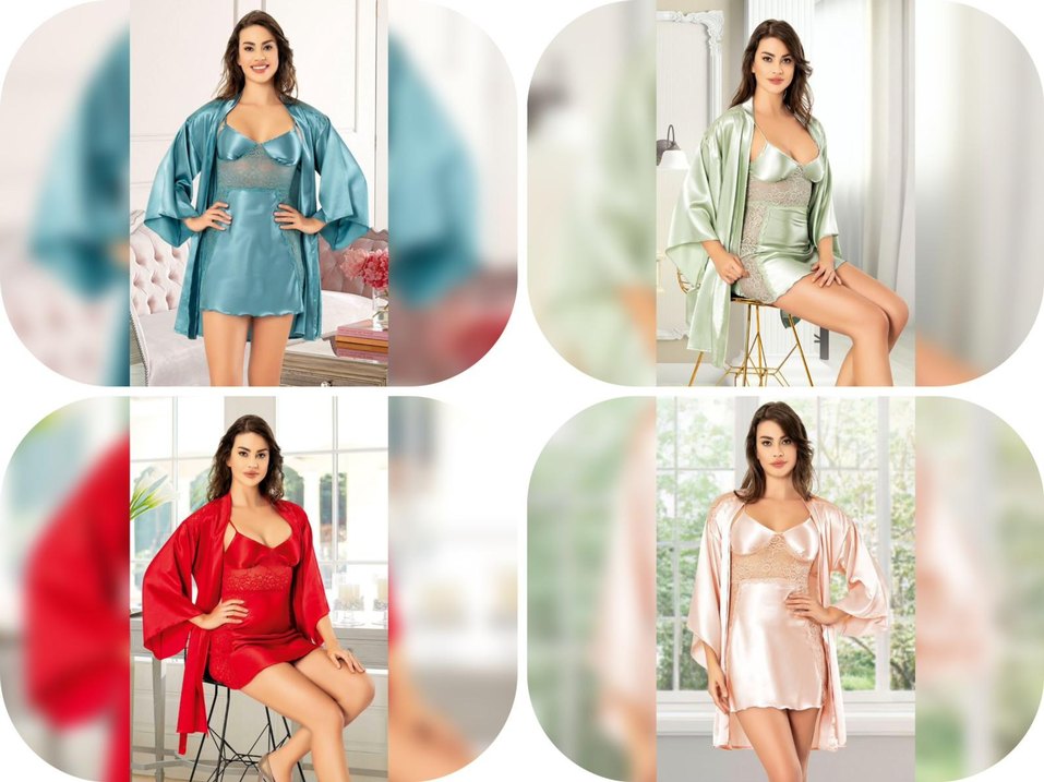 Bej Parlak Mini Saten Gecelik ve Sabahlık
size S M L XL XXL - Görsel 4