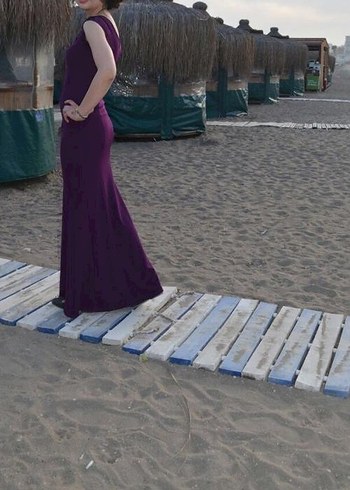 Mor uzun abiye elbise - Görsel 2