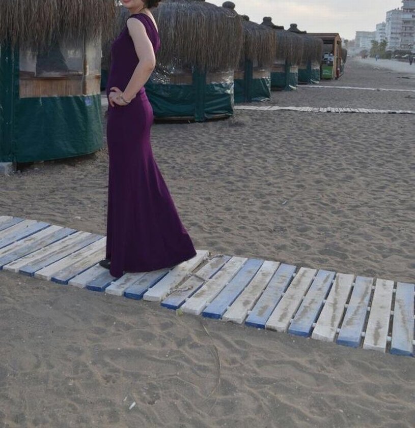 Mor uzun abiye elbise - Görsel 2