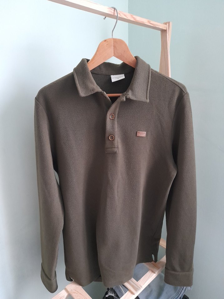 Düğmeli haki Polo Yaka Erkek Kazak - Görsel 2