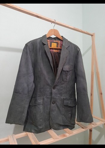 Düğmeli zumrut Yeşil vintage Deri Ceket - Görsel 6