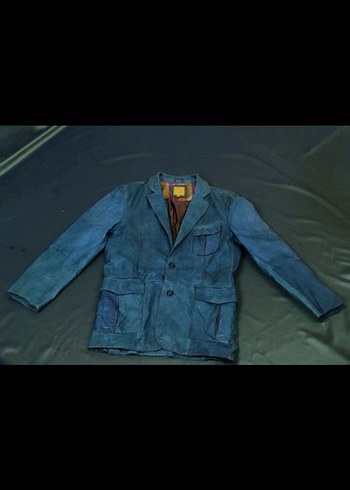 Düğmeli zumrut Yeşil vintage Deri Ceket - Görsel 3