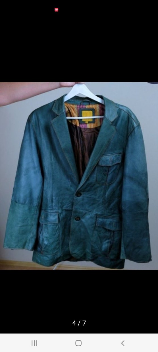 Düğmeli zumrut Yeşil vintage Deri Ceket - Görsel 5