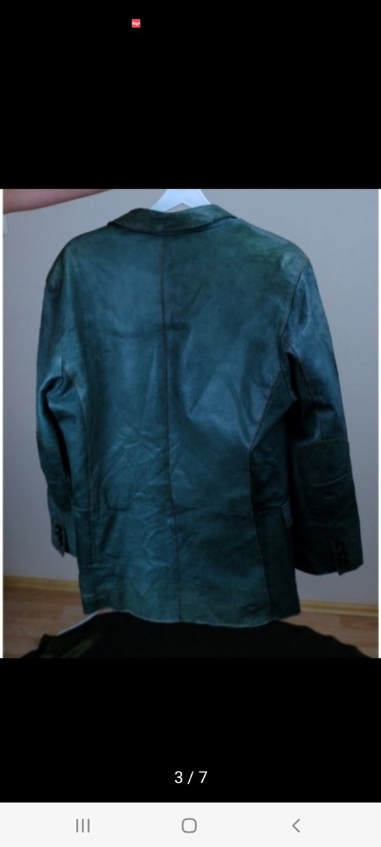 Düğmeli zumrut Yeşil vintage Deri Ceket - Görsel 4