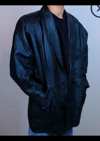 90lar modasi vintage uzun deri ceket - Görsel 2