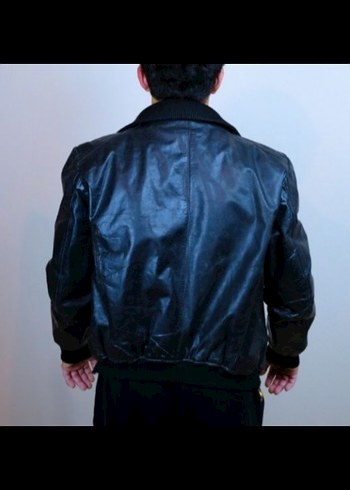 Erkek Siyah Deri Fermuarlı vintage Ceket - Görsel 3